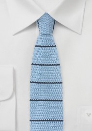 Light Blue Knit Tie with Navy Stripes