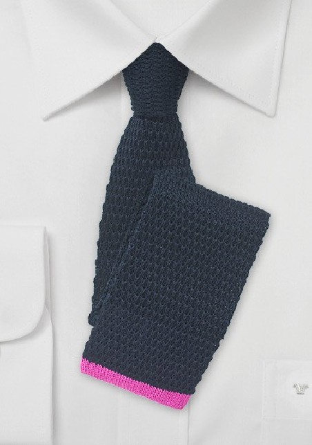 Navy Knit Tie with Hot Pink Tip