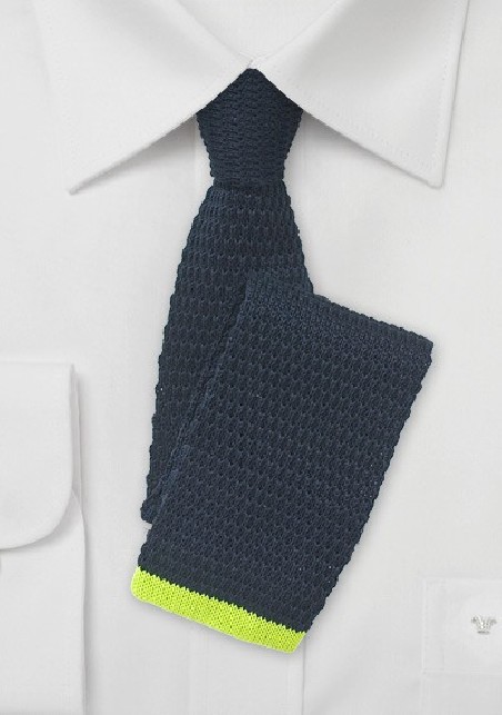 Navy Blue Knit Tie with Lime Green Tip