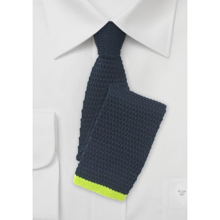 Navy Blue Knit Tie with Lime Green Tip