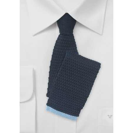 Navy Blue Knit Tie with Light Blue Tip