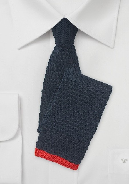 Navy Blue Knit Tie with Red Tip