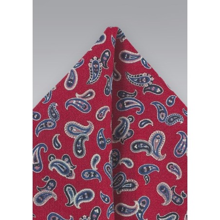 Burgundy + Blue Paisley Patterned Pocket Square