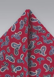 Burgundy + Blue Paisley Patterned Pocket Square