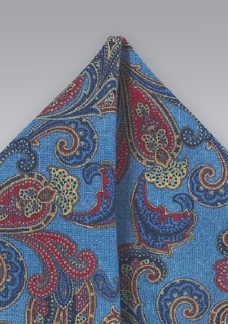 Blue Wool Paisley Pocket Square