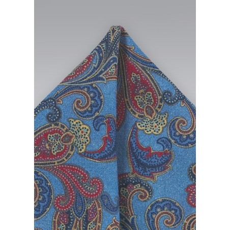 Blue Wool Paisley Pocket Square
