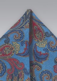 Blue Wool Paisley Pocket Square
