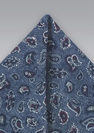 Blue Wool Pocket Square with Paisleys