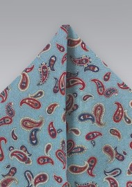 Light Blue Paisley Wool Pocket Square