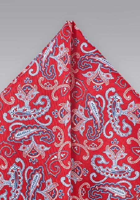 Summer Silk Pocket Square in Red and Blue