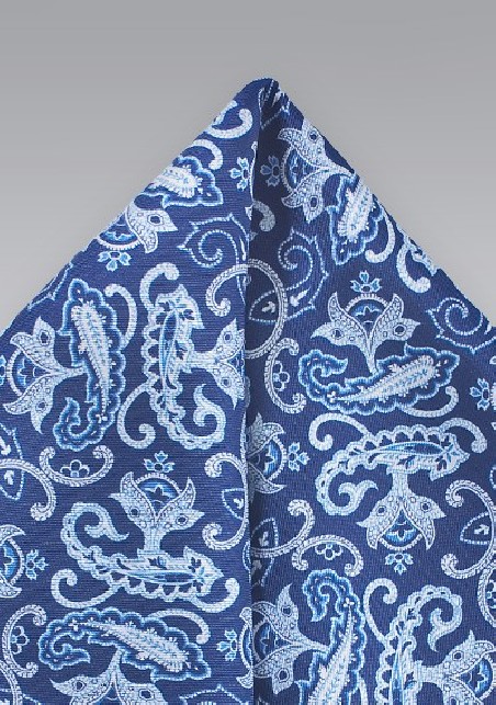 Blue Silk Paisley Pocket Square