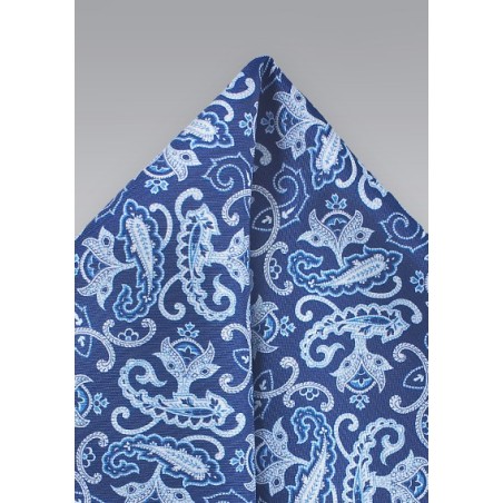 Blue Silk Paisley Pocket Square