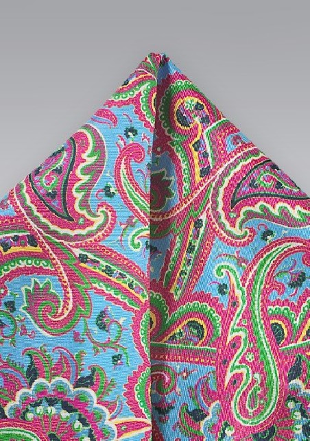 Bright Paisley Silk Pocket Square