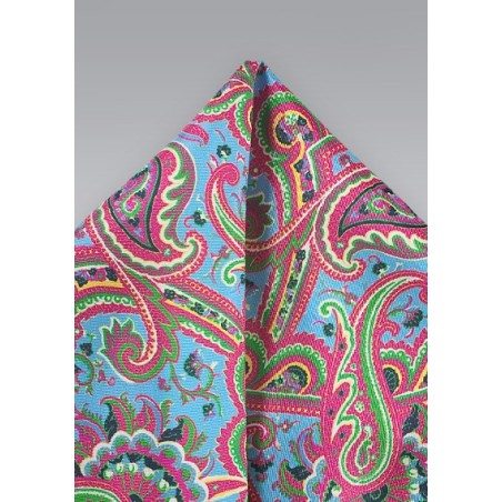 Bright Paisley Silk Pocket Square