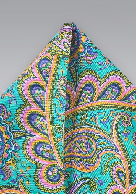 Turquoise Paisley Pocket Square