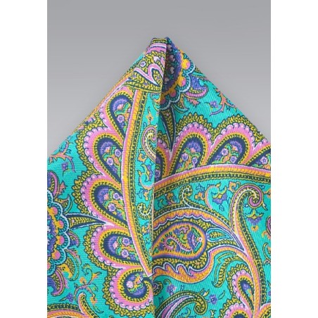 Turquoise Paisley Pocket Square