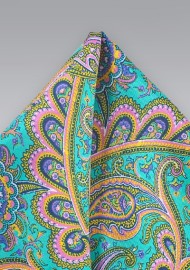 Turquoise Paisley Pocket Square