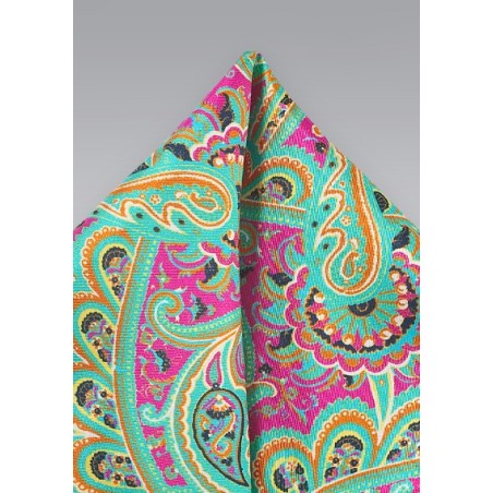 Paisley Pocket Square in Pink and Mint