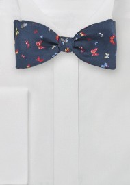 Navy Silk Bow Tie with Butterflies