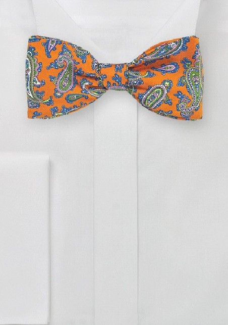 Orange and Green Paisley Bow Tie