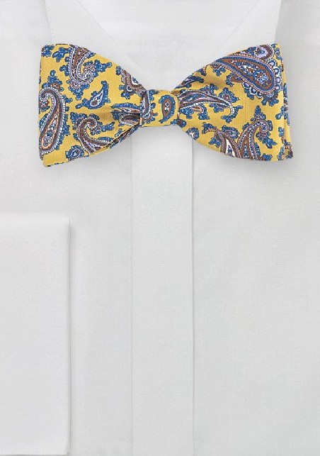 Yellow and Blue Paisley Bow Tie