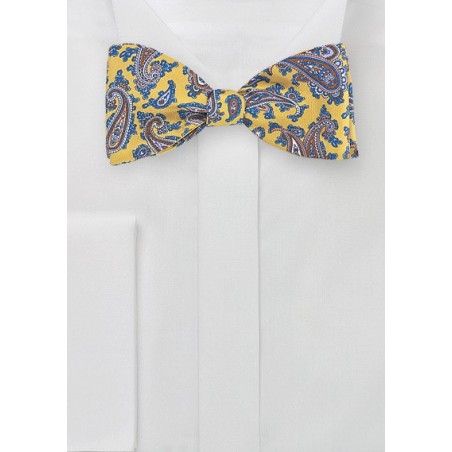 Yellow and Blue Paisley Bow Tie