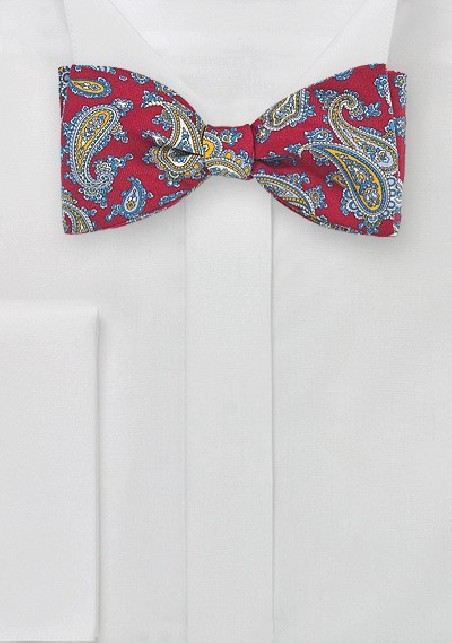 Red, Blue, Yellow Paisley Bow Tie