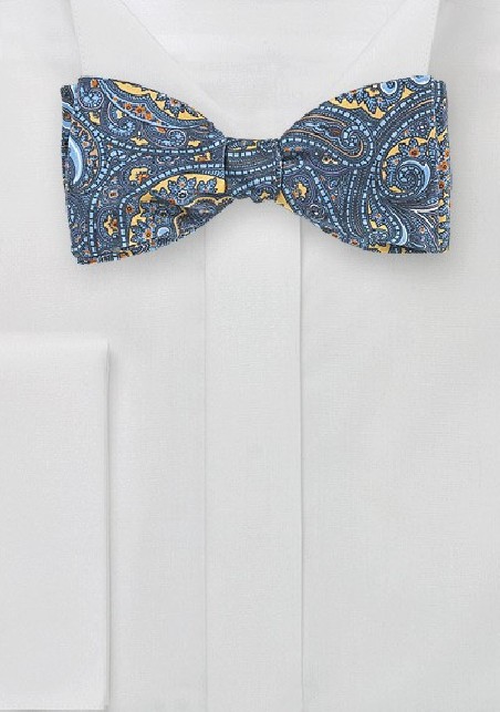 Moroccan Paisley Bow Tie in Yellow and Blue