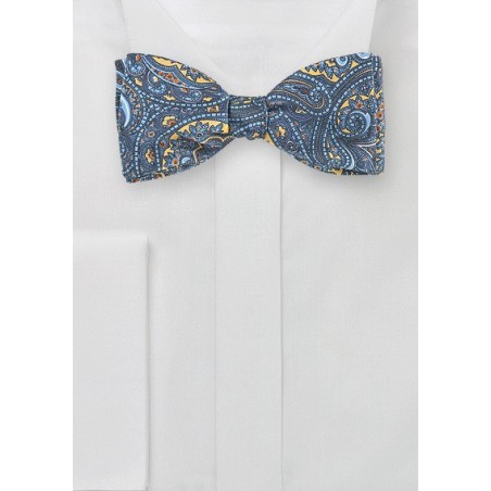 Moroccan Paisley Bow Tie in Yellow and Blue
