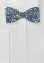 Moroccan Paisley Bow Tie in Yellow and Blue