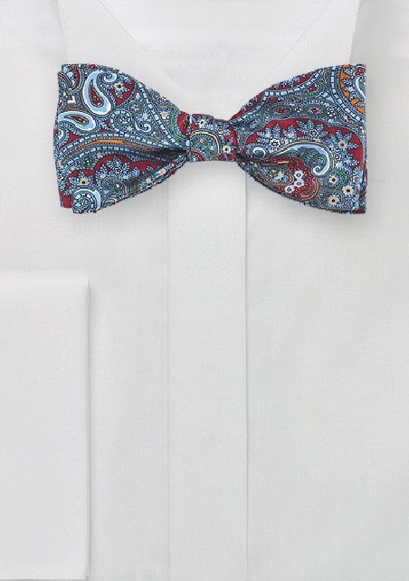 Moroccan Paisley Bow tie in Red and Blue