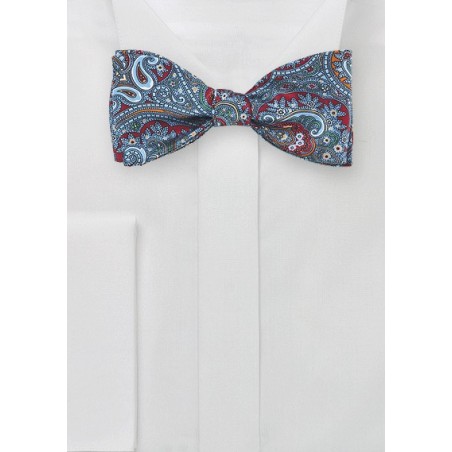 Moroccan Paisley Bow tie in Red and Blue