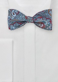 Moroccan Paisley Bow tie in Red and Blue