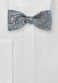 Moroccan Paisley Bow Tie in Pool Blue and Gray