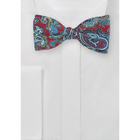 Cherry Red and Blue Paisley Bow Tie
