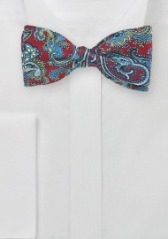 Cherry Red and Blue Paisley Bow Tie