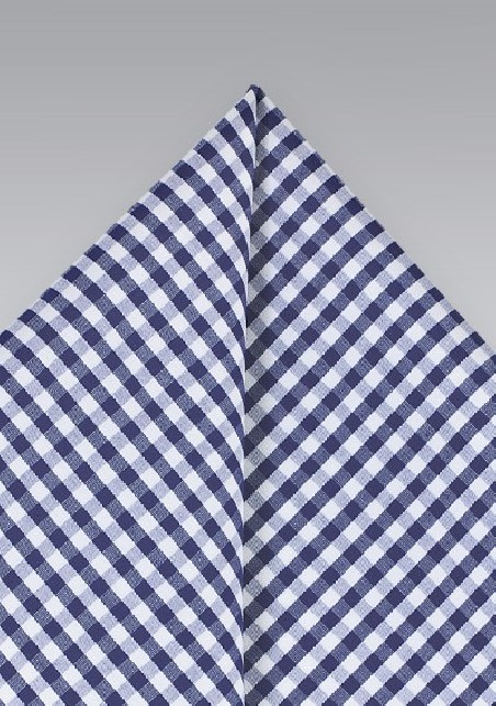 Cotton Gingham Pocket Square in Navy