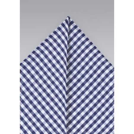 Cotton Gingham Pocket Square in Navy
