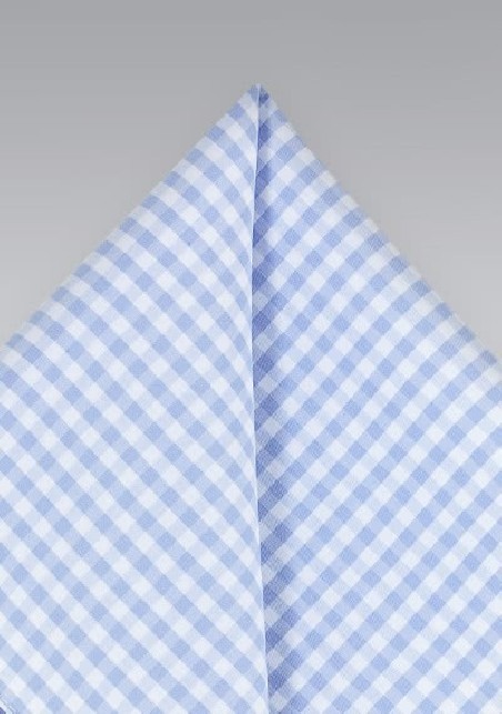Sky Blue Gingham Check Pocket Square