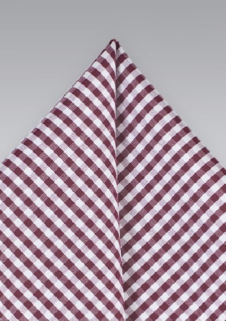Wine Red Gingham Check Pocket Square