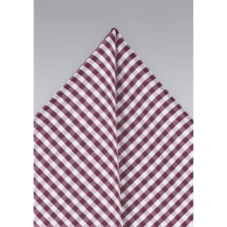 Wine Red Gingham Check Pocket Square