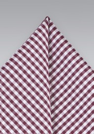 Wine Red Gingham Check Pocket Square