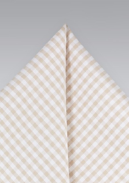 Cream and Tan Gingham Pocket Square
