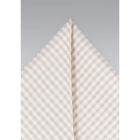 Cream and Tan Gingham Pocket Square