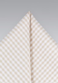 Cream and Tan Gingham Pocket Square