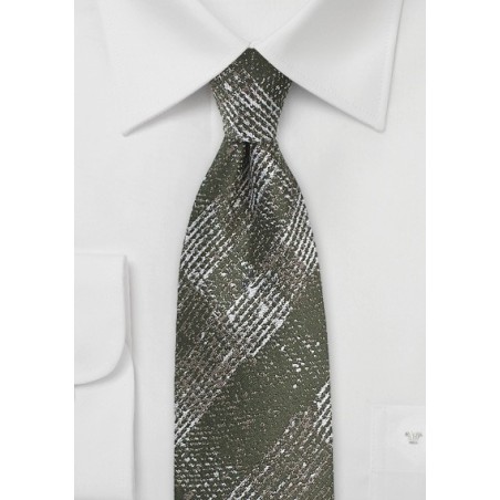 Faded Plaid Wool Tie in Moss Green