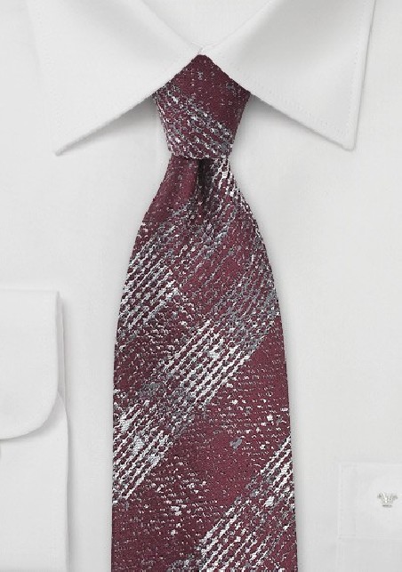 Textured Plaid Tie in Cabernet Red