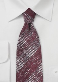 Textured Plaid Tie in Cabernet Red