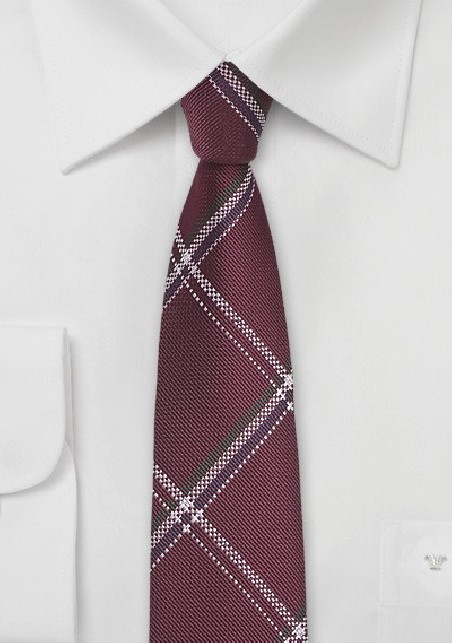 Plaid Silk Tie in Pomegranate Red