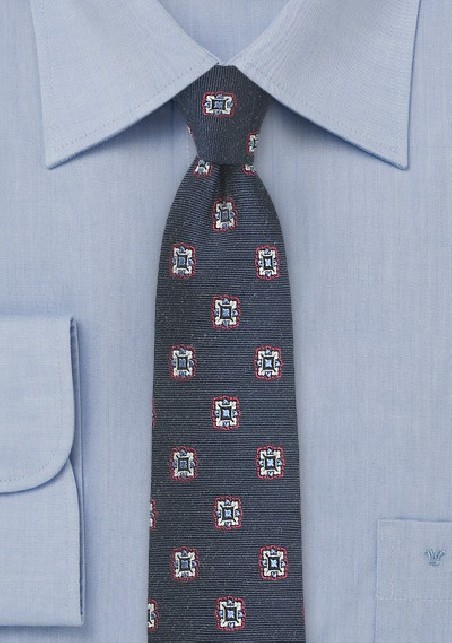 Medallion Silk Tie in Dark Navy Blue